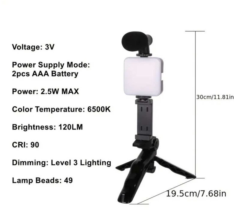 Video - making  Kit  com Microfone/Luz Led/Suporte/Tripé