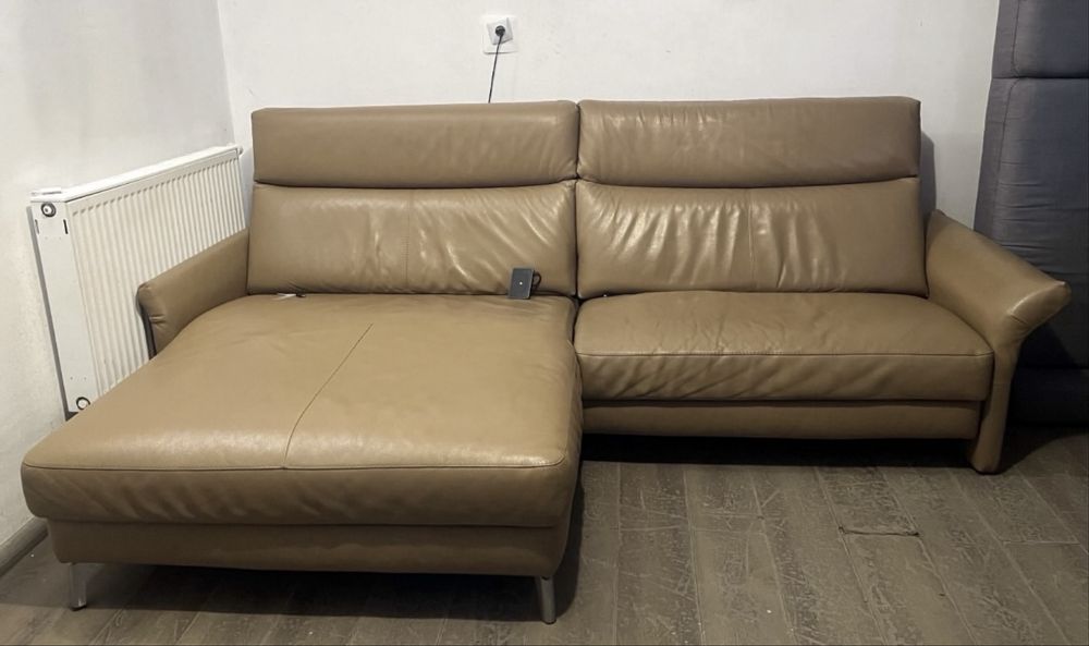 Narożnik ROM skóra naturalna tofi sofa kanapa premium elektryk DOSTAWA