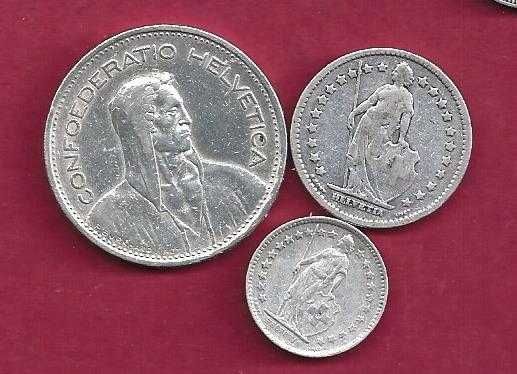 Lote de 3 Moedas Suissa  de Prata  3 Valores