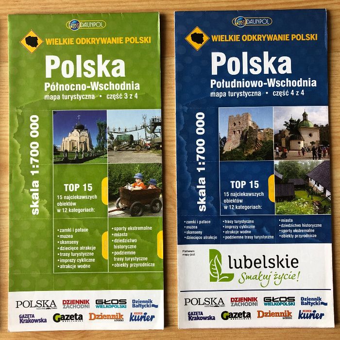 Polska, mapa turystyczna 4 części