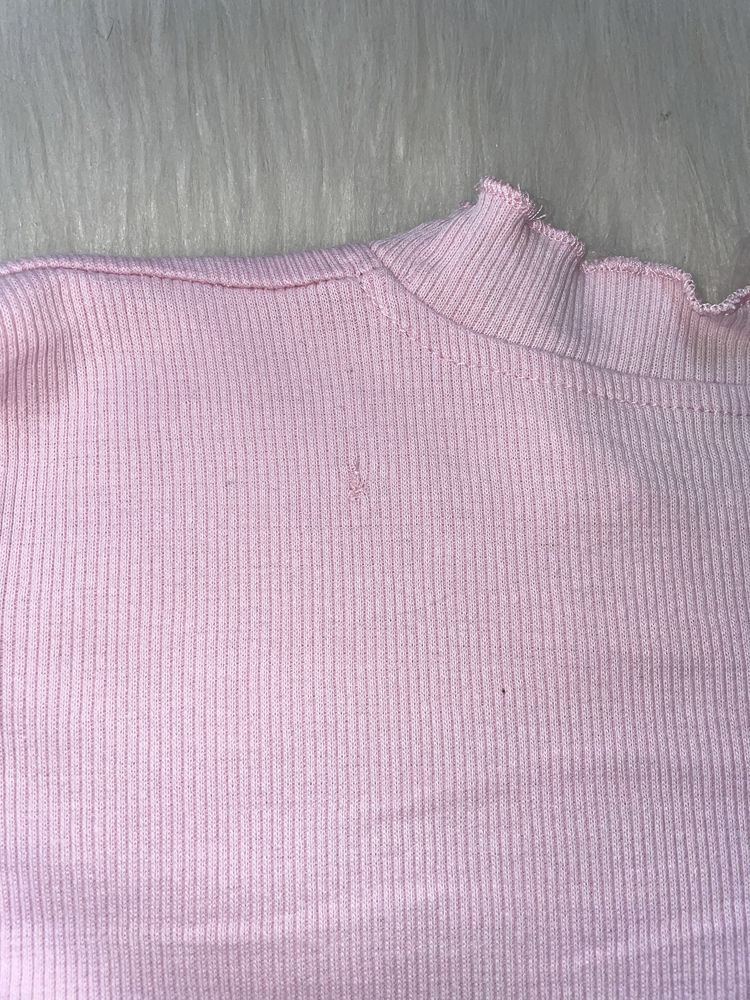 Różowy prążkowany sweter dziewczęcy vintage kwiaty