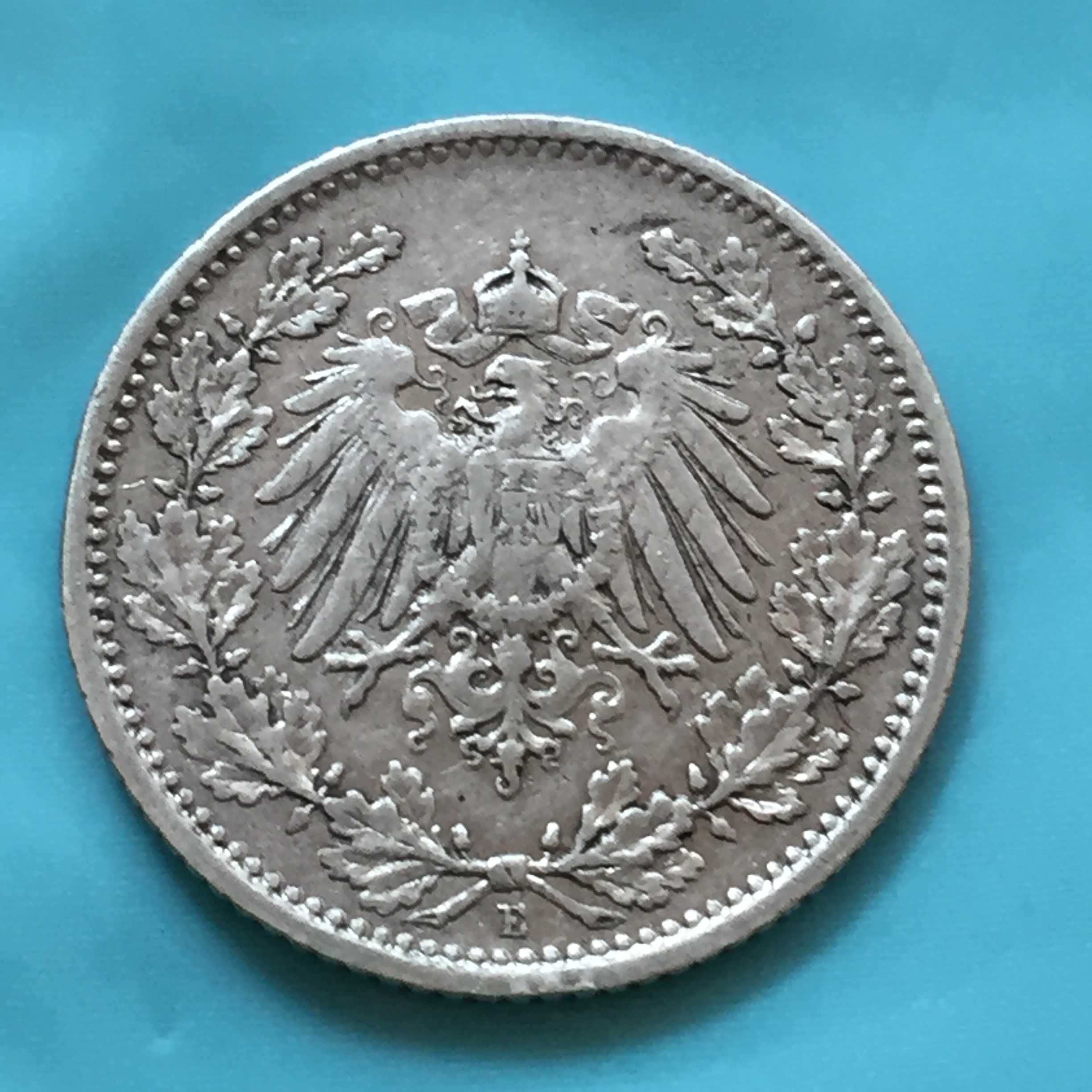 Alemanha - 1/2 Mark 1905-E, prata