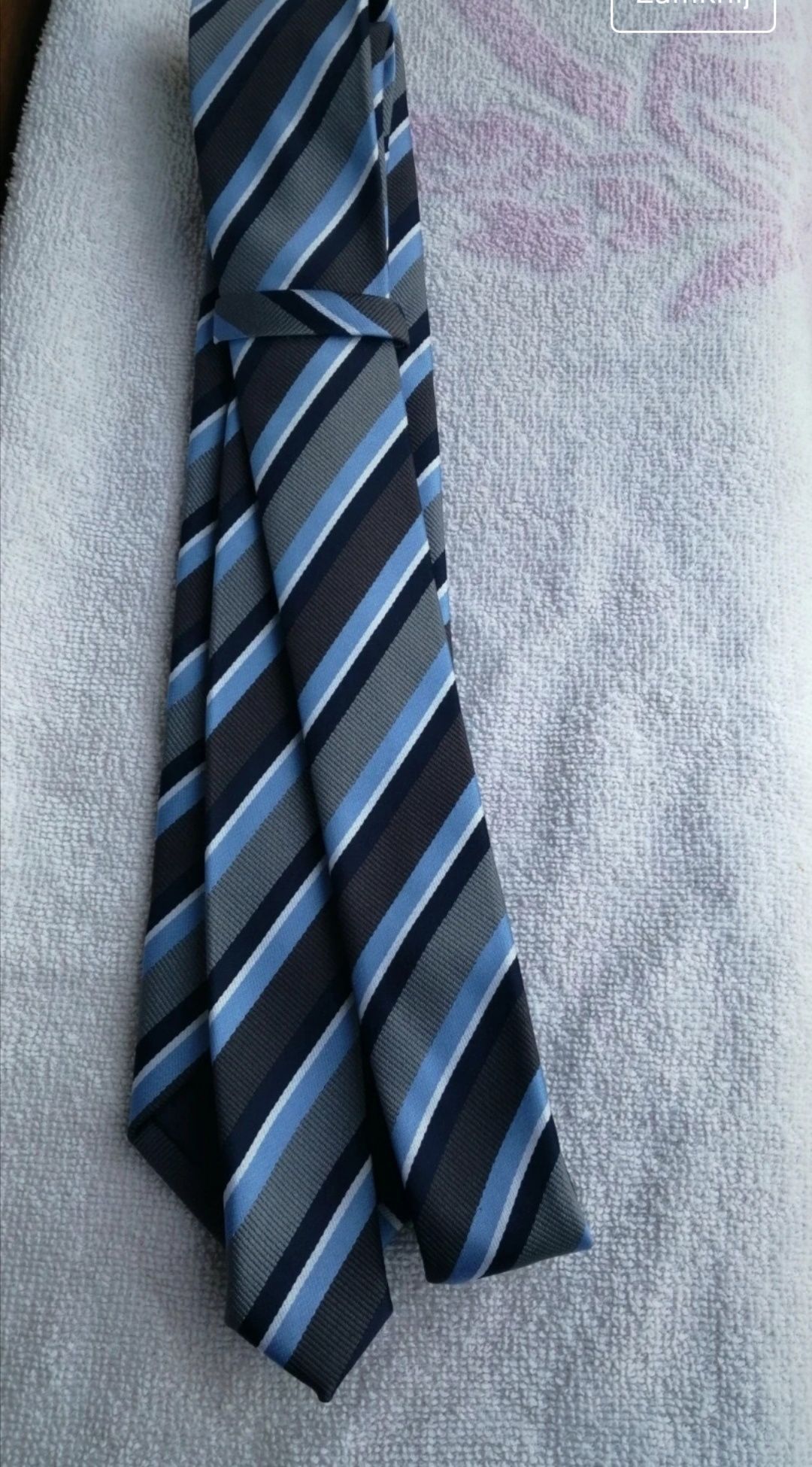 Krawat w paski szary, czarny, niebieski