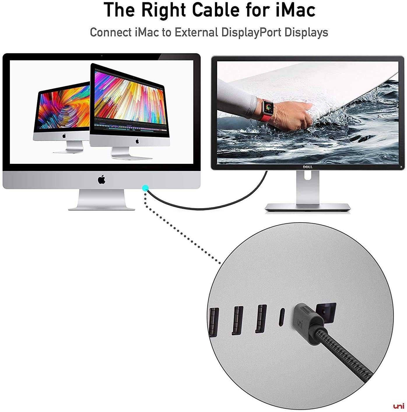 uni Kabel USB C na DisplayPort (4K 60Hz, 2K 144Hz), 3 m Thunderbolt