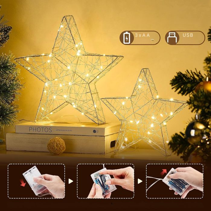 Lampa Stołowa LED w Kształcie Gwiazdy 2 Sztuki Dekoracja Świąteczna