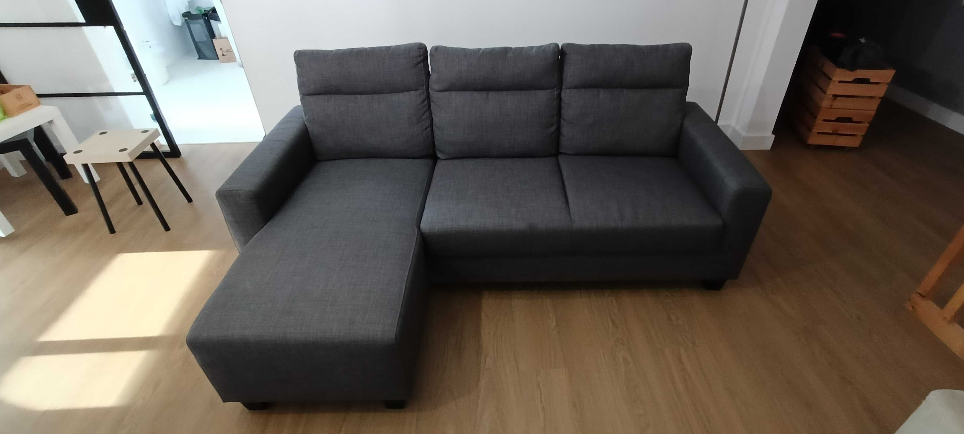 BOLLSTANÄS Sofá 3 lugares, c/chaise longue/cinza escuro