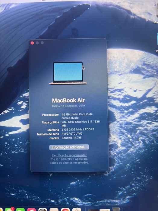 MacBook Air ecrã 13.3" IntelCore i5, 8 RAM, 128 Gb , MacOS Sonoma