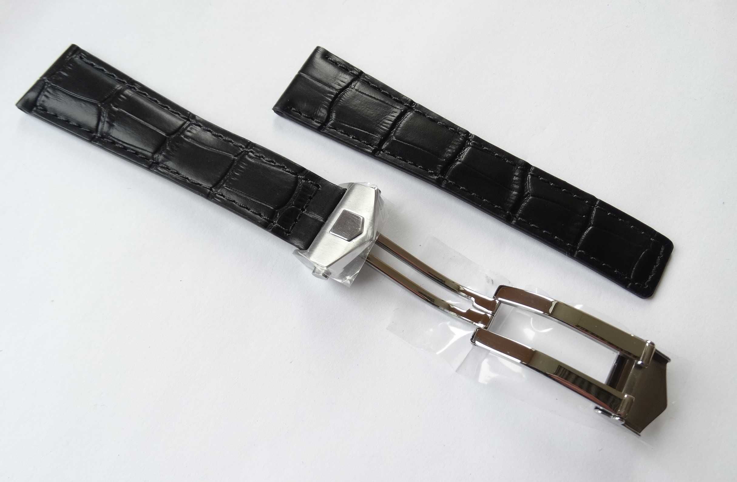 Pasek do zegarka TAG Heuer 22mm czarny skórzany z klamrą zamiennik