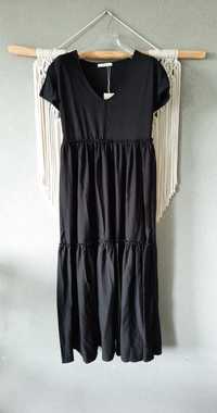 Reserved czarna długa sukienka z falbanami R XS/34