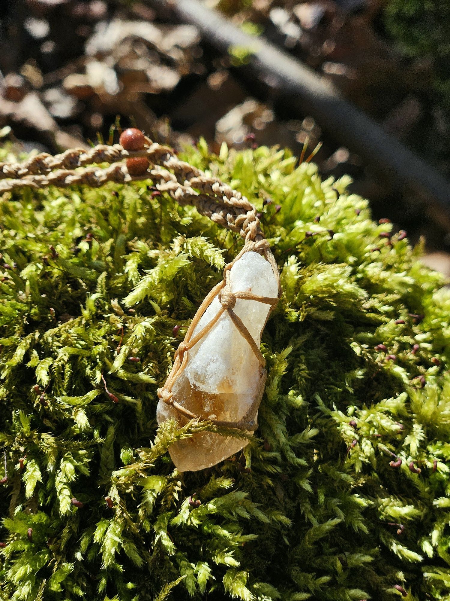 Naszyjnik amulet wisiorek kamień naturalny cytryn kwarc żółty handmade