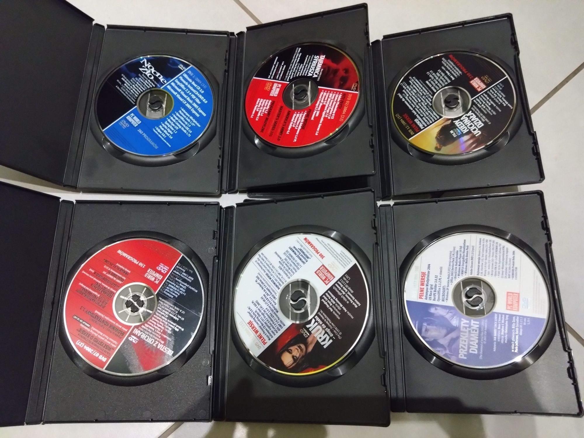 Filmy na płytach DVD 6 szt. + programy komputerowe PC World Komputer