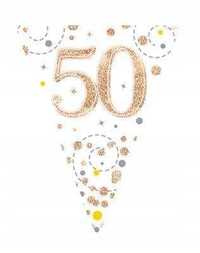 Girlanda flagi holograficzne 50 urodziny, Rose Gold, 390 cm (Nowa)