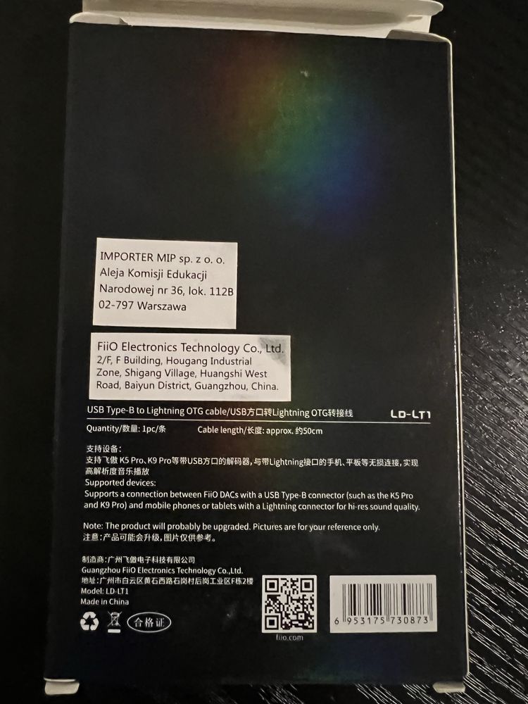 Kabel Fiio LD-LT1 USB Type-B - Lightning OTG