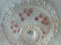 Prato para bolos - Em cristal com flores em Relevo