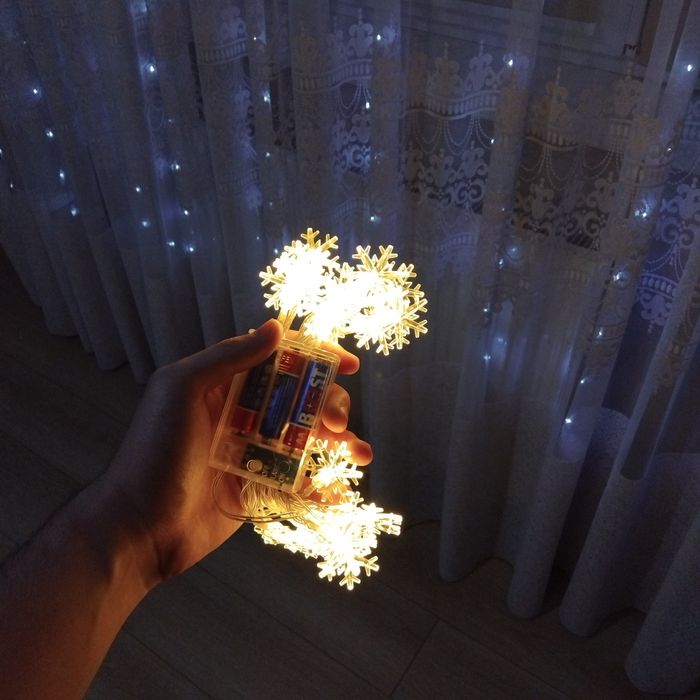 Гірлянди сніжинки 3м | Темплий тон | Батерейки в комплекті