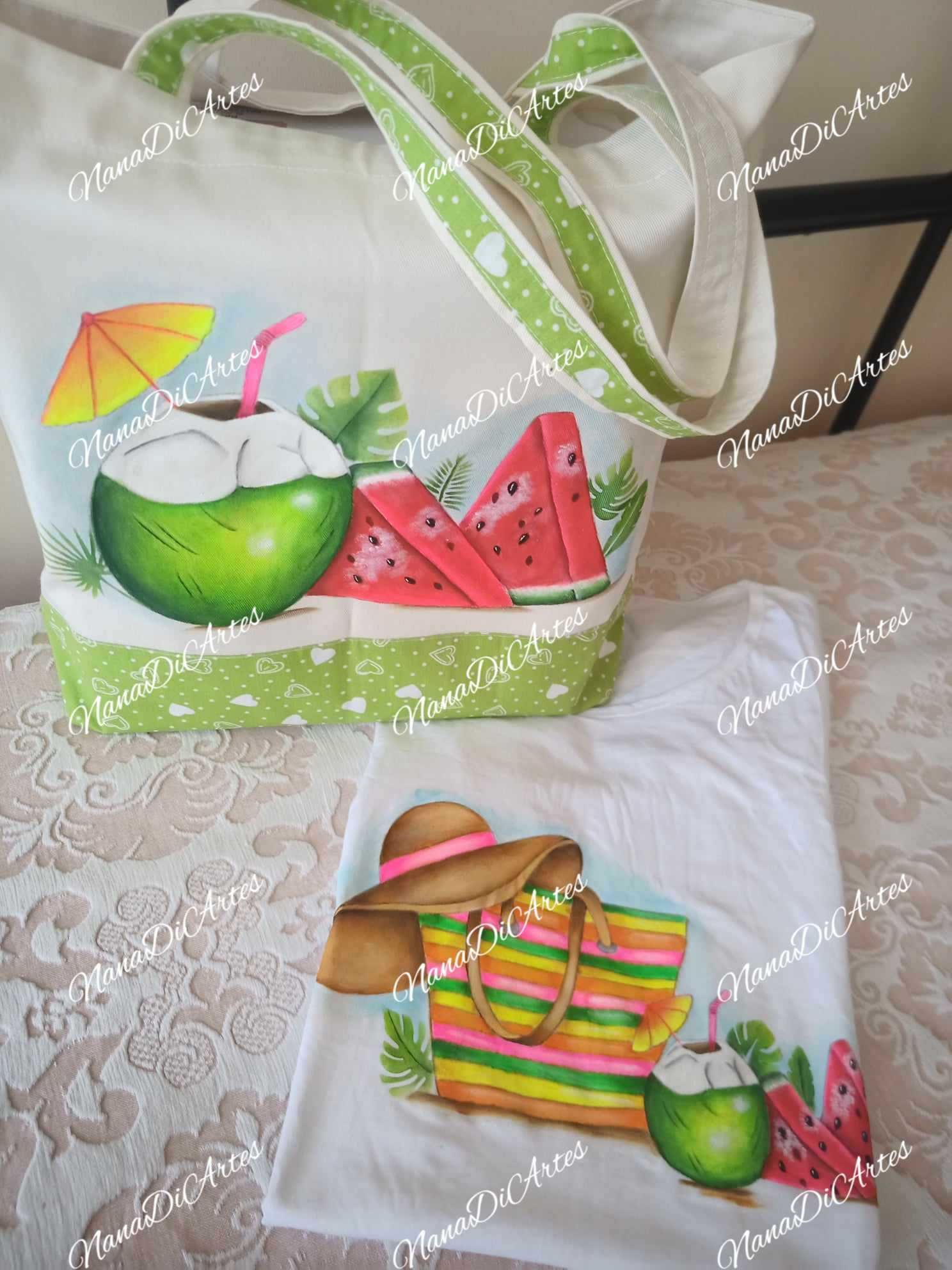 Saco de praia + t-shirt        Pintura em Tecido