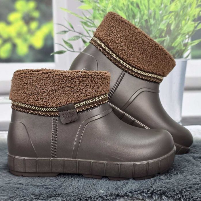 Утеплені галоші дутики шоколад коричневі 37-41