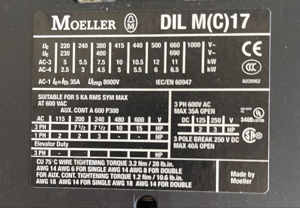 Stycznik MOELLER DIL M 17-10