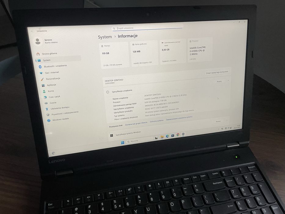 Laptop Lenvo L570 i3 8GB 120 SSD Windows 11 Pro