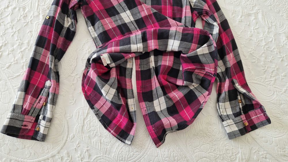 Camisa Xadrez flanela, botões dourados, tamanho S