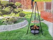 Grill ogrodowy TRÓJNÓG wiszący 160 cm + ruszt + palenisko 3W1! HIT!