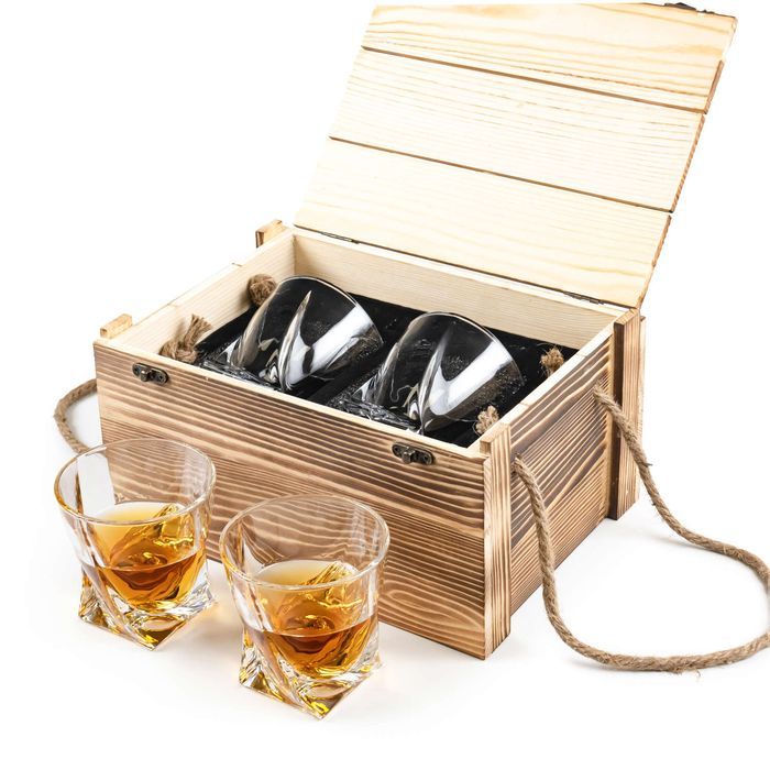 zestaw prezentowy 2 szklanki spirala do whisky skrzynka z uchwytem