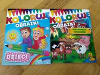 Zestaw 2 książek Koloruję obrazki dzieci zwierzęta wiejskie