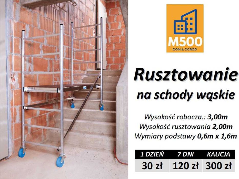 Wypożyczę RUSZTOWANIE 3m wąskie na schody aluminiowe lekkie mobilne