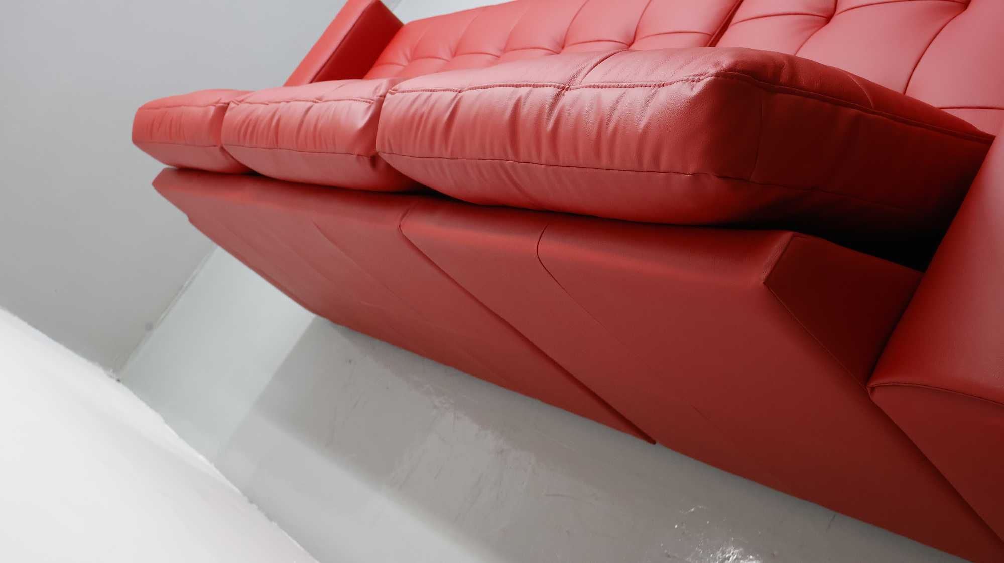czerwona SKÓRA NATURALNA NAROŻNIK z narożnik spanie pojemnik 6038 sofa