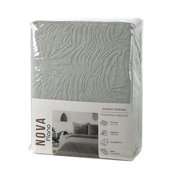 Pościel 140x200/2 części Mikrofibra Tłoczona Flano na Zimę Srebrna