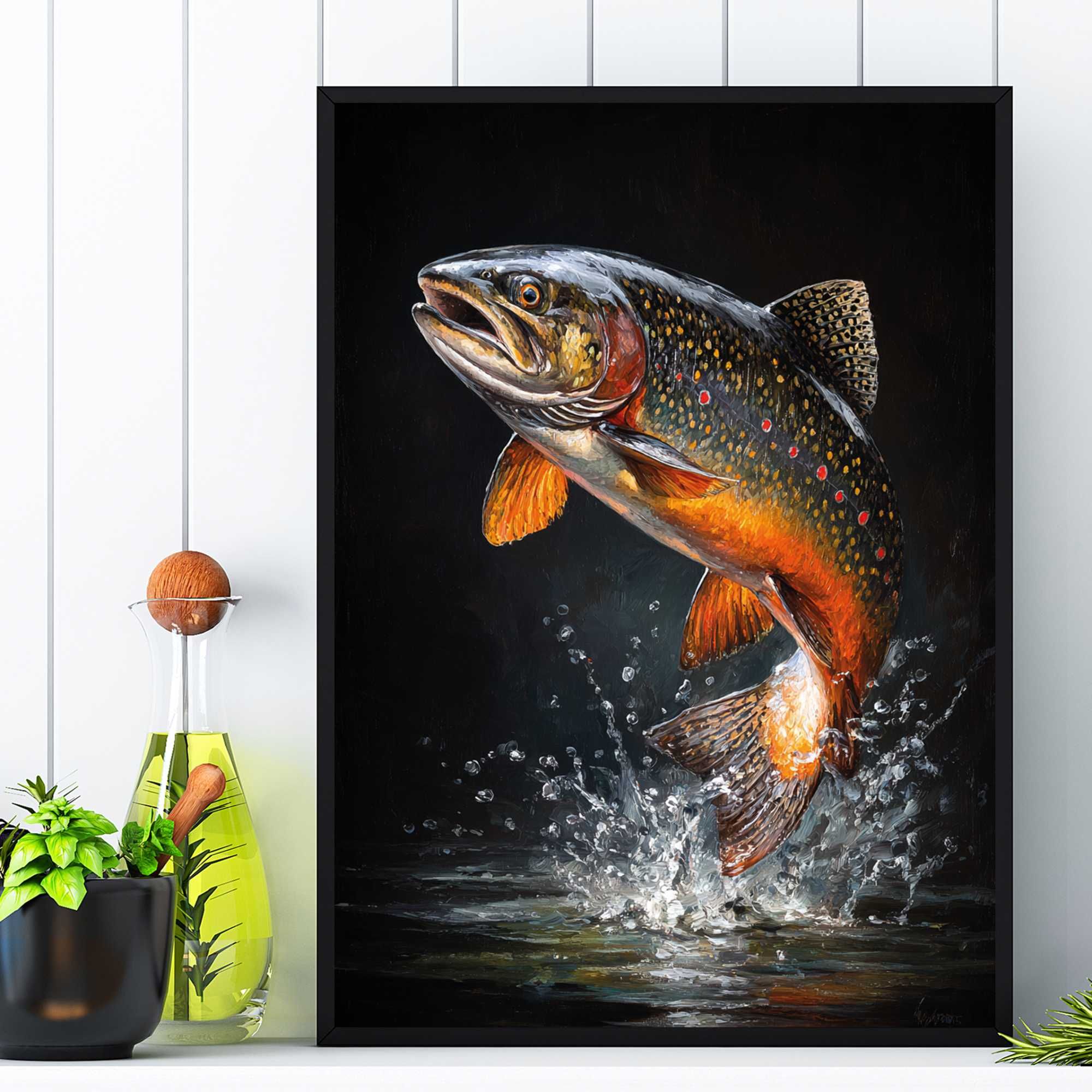 plakat ryba pstrąg do pokoju salonu kuchni, plakat ryba pstrąg