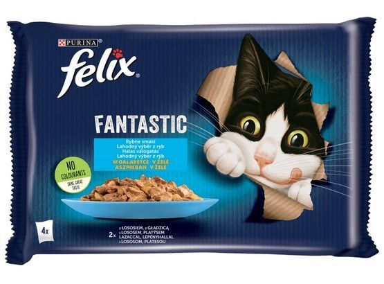Karma dla kota Felix - Rybne Smaki łosoś i gładzica w galaretce 4x85g