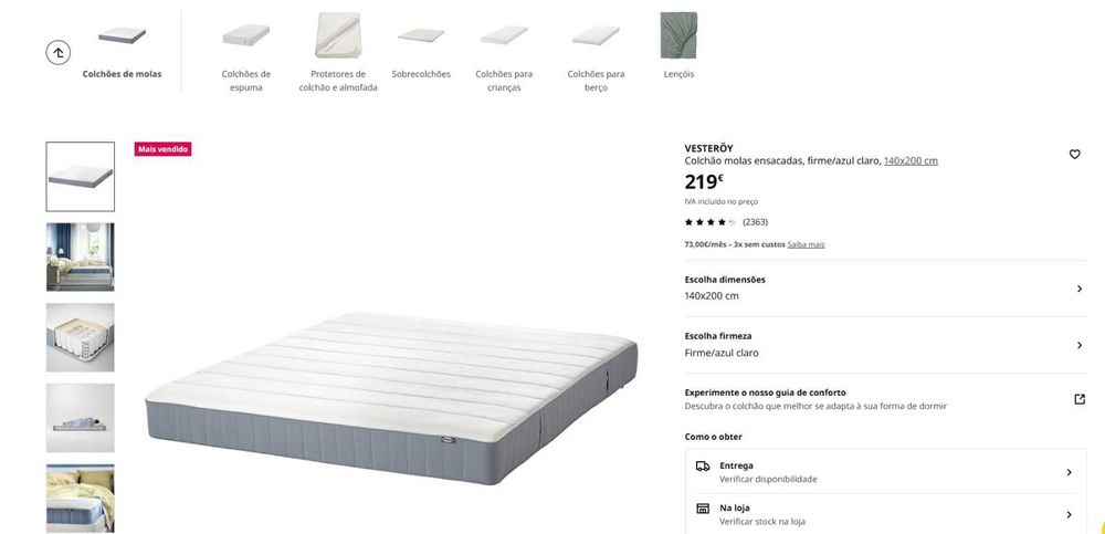 Colchão 140x200 cm — IKEA VESTERÖY