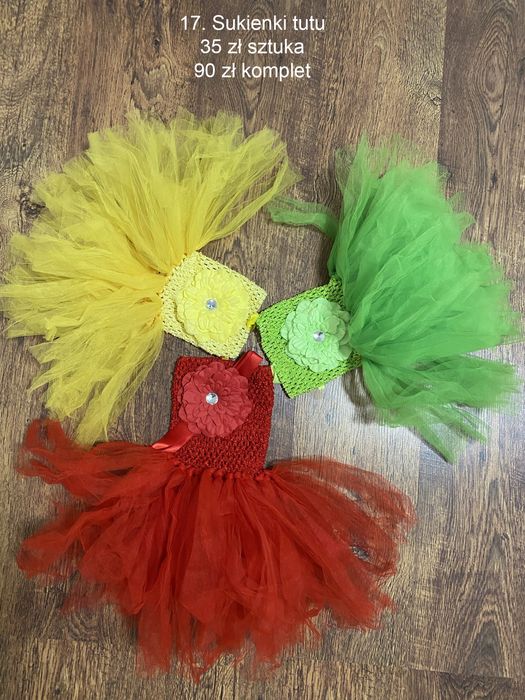 Sukienka tiulowa tutu z kwiatem czerwona żółta zielona do sesji