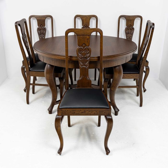 Stylowa jadalnia antyki kredens komoda okrągły stół 6 krzesła komplet