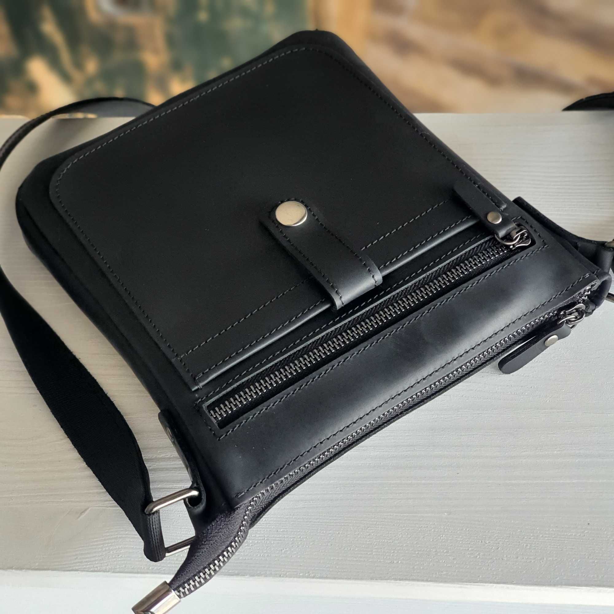 Чоловіча шкіряна сумка планшет GS ПЛ 001 чорного кольору