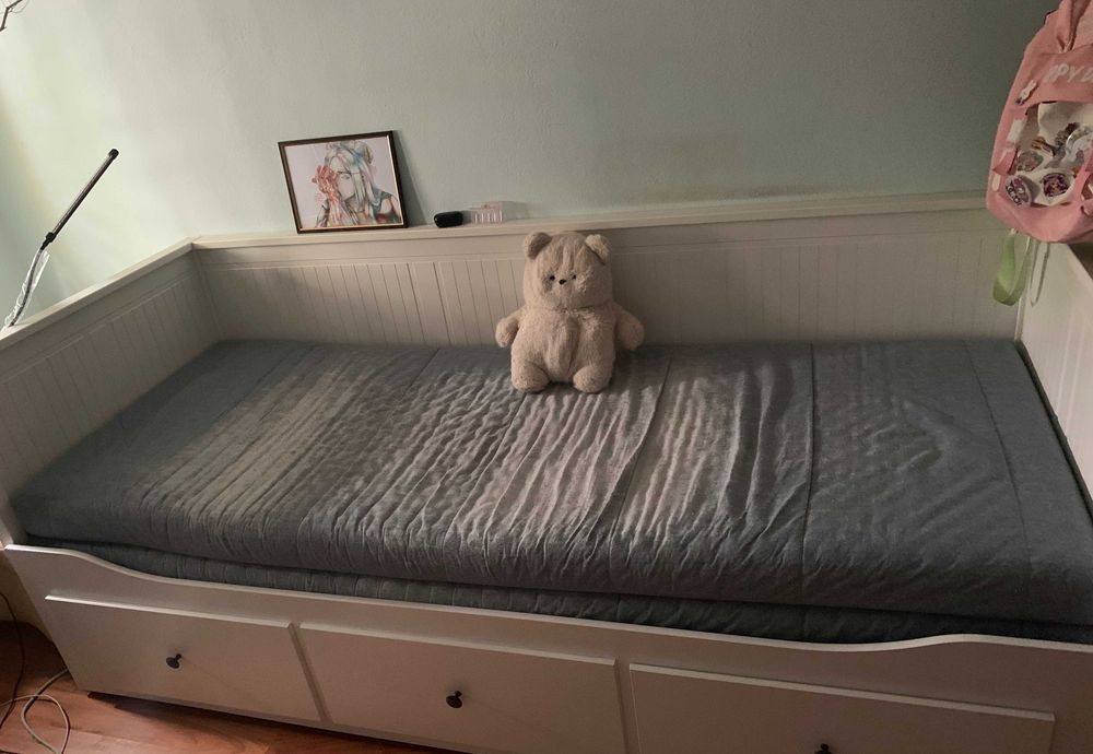 IKEA HEMNES Łóżko rozkładane z 3 szufladami BIAŁE z materacem 80x200