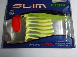 Nowe Gumy Traper Slim Fish 7cm , seledyn z brokatem , Sandacz , Okoń