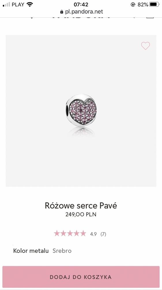 Pandora Klips Różowe serce Pave