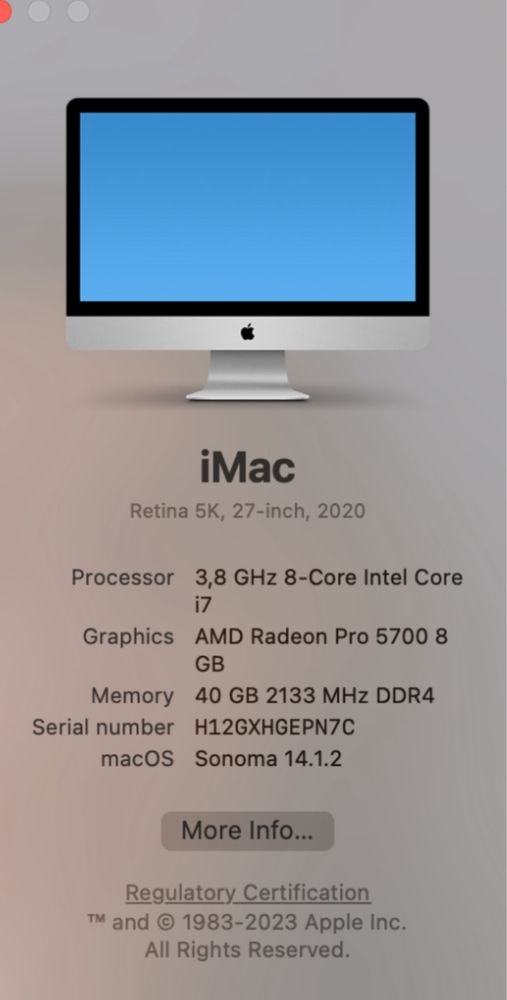 Apple iMac 27 cali Retina 5K 3,8 GHz 8-Core i7