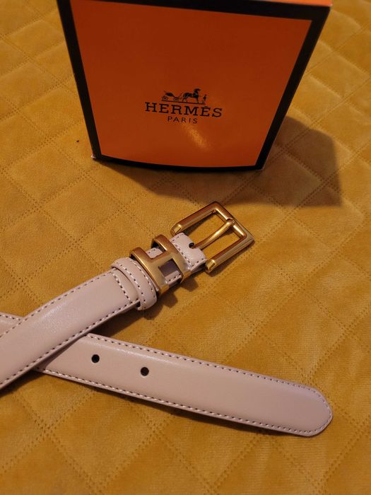 Beżowy damski pasek ze skóry naturalnej 105 cm