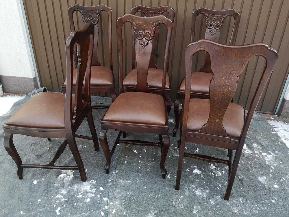 Krzesła Dębowe Stare Antyk Komplet 6 Sztuk Po Renowacji Sowy.