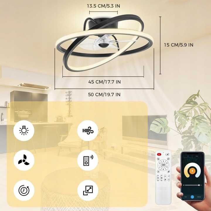 Wentylator Sufitowy Wiatrak Nowoczesna Lampa Sufitowa LED Żyrandol