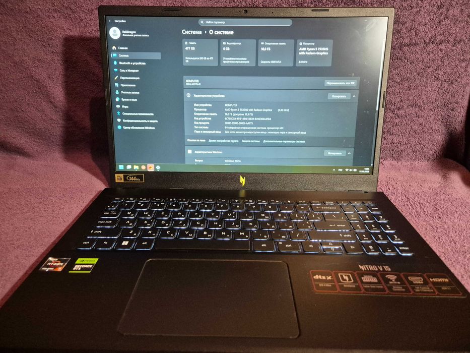 Ноутбук Acer Nitro V15 ryzen 5/rtx3050 6Gb/16Gb Гарантия