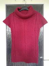 Różowy, malinowy sweter z golfem i krótkim rękawem, C&A, r. S