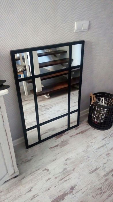 Duże lustro Loft industrialne metalowa rama stare okno, czarne