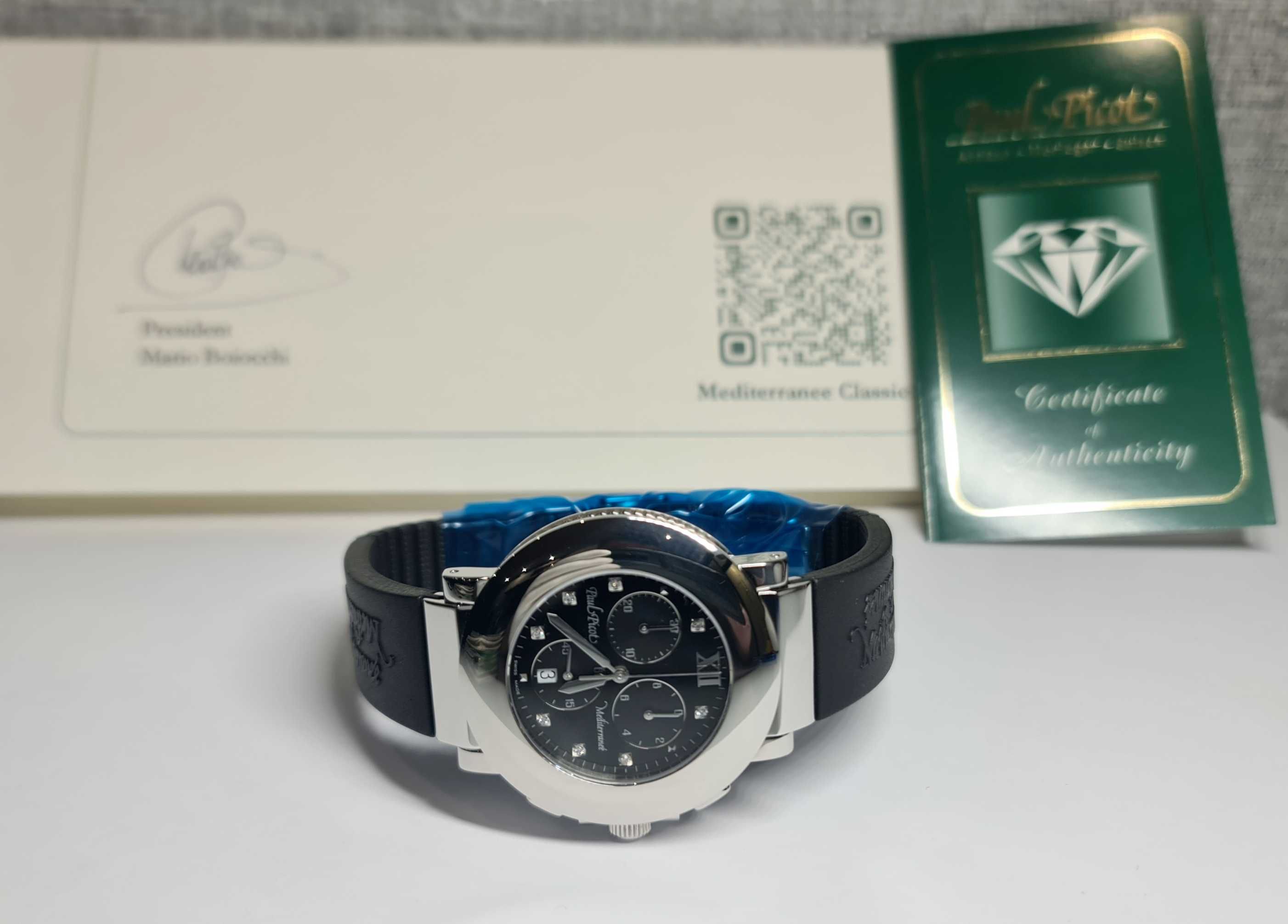 Жіночий годинник Paul Picot Mediterranee Black Chronograph Diamonds