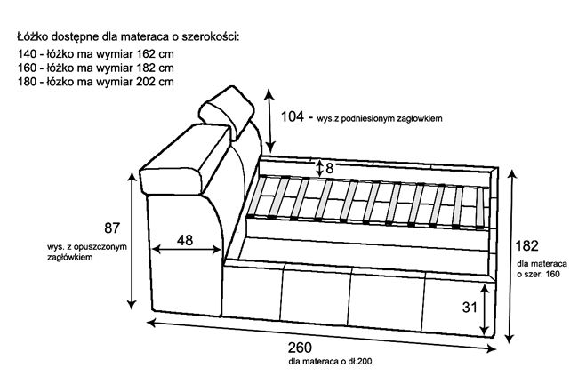 Łóżko z Pojemnikiem Regulowane Zagłówki 160 x 200