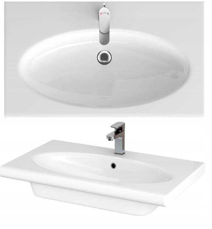 Szafki Smart jesion / białe - dwa słupki i szafka z umywalką 80 cm