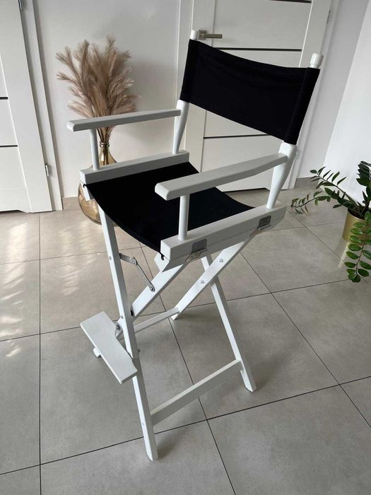 Krzesło do wizażu, make-up'u wysokie / krzesło reżyserskie - drewniane